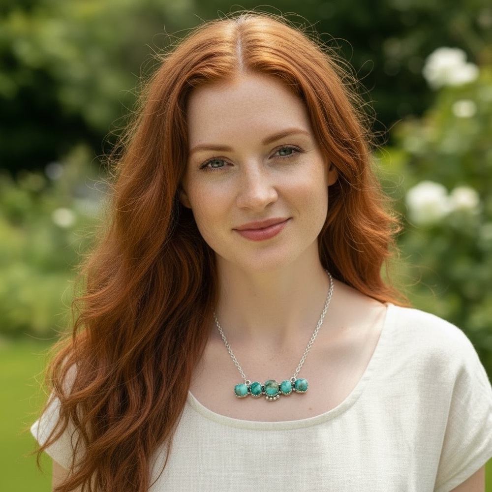 Hand Crafted Turquoise Gemstone Bar Necklace - Silver